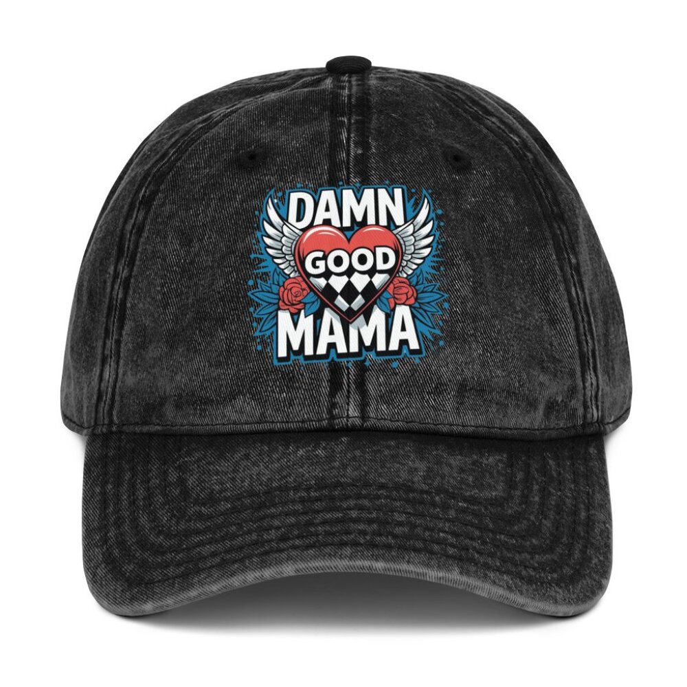 Damn good Mama retro checkered Vintage Cotton Twill Cap red, grey, black